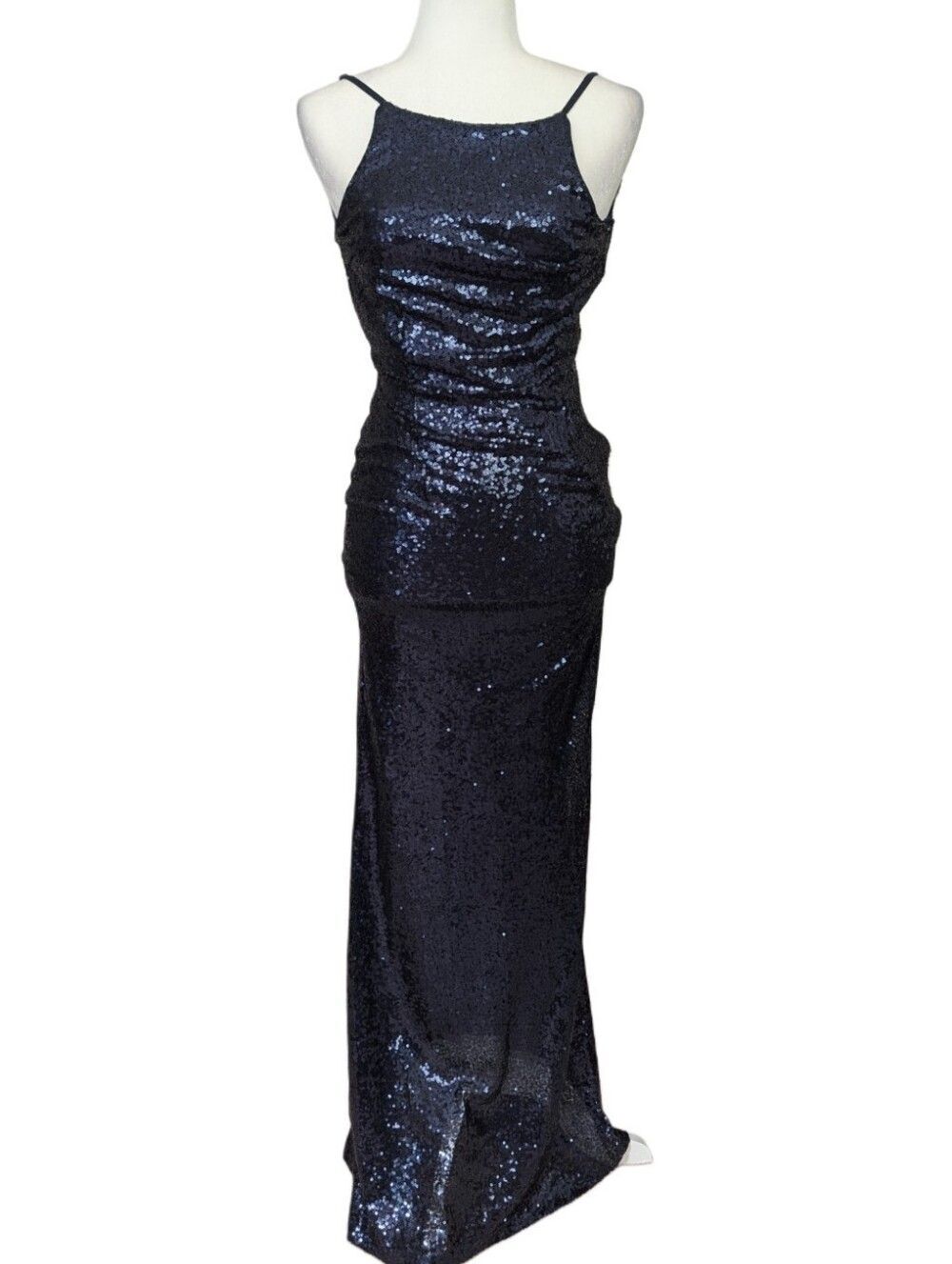 Lulus Womens Navy Blue Chic Celebration Sequin Evening Gown Maxi Dress Size XS - Picture 5 of 15